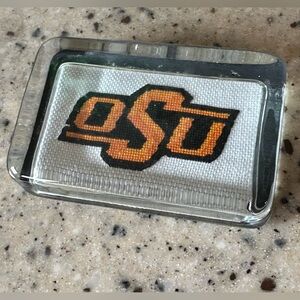 Heavy nice glass paperweight cross-stitched vintage OSU 1lb